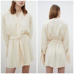 Nanushka Tandi Baloon Sleeve Mini Dress With Belt, Large, Cream